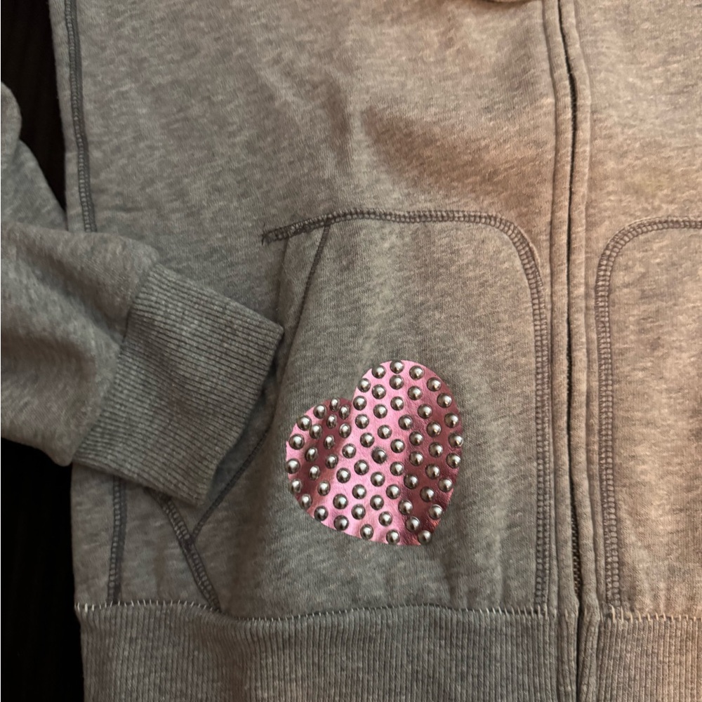 PINK by Victoria’s Secret, grey hoodie embellished with pink hearts/studs Size M - Picture 7 of 14